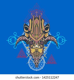 sacred display layouts design with machine dog as modeling and using pop art coloring