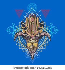 sacred display layouts design with machine dog as modeling and using pop art coloring