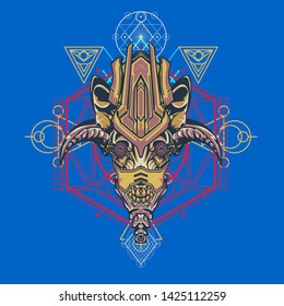 sacred display layouts design with machine dog as modeling and using pop art coloring