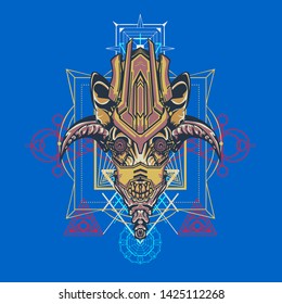 sacred display layouts design with machine dog as modeling and using pop art coloring