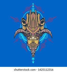 sacred display layouts design with machine dog as modeling and using pop art coloring