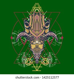 sacred display layouts design with machine dog as modeling and using pop art coloring