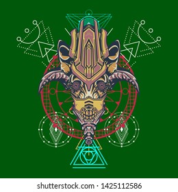 sacred display layouts design with machine dog as modeling and using pop art coloring