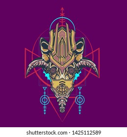 sacred display layouts design with machine dog as modeling and using pop art coloring