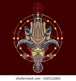 sacred display layouts design with machine dog as modeling and using pop art coloring