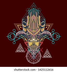 sacred display layouts design with machine dog as modeling and using pop art coloring