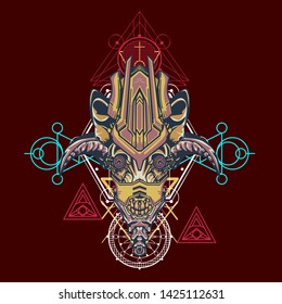 sacred display layouts design with machine dog as modeling and using pop art coloring