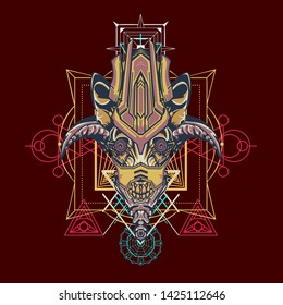 sacred display layouts design with machine dog as modeling and using pop art coloring