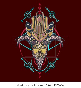 sacred display layouts design with machine dog as modeling and using pop art coloring