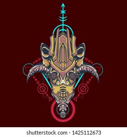 sacred display layouts design with machine dog as modeling and using pop art coloring
