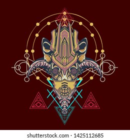 sacred display layouts design with machine dog as modeling and using pop art coloring