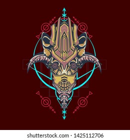 sacred display layouts design with machine dog as modeling and using pop art coloring