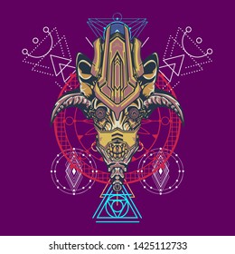 sacred display layouts design with machine dog as modeling and using pop art coloring