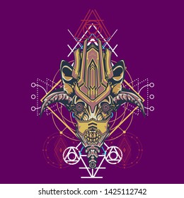 sacred display layouts design with machine dog as modeling and using pop art coloring