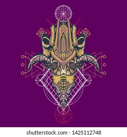sacred display layouts design with machine dog as modeling and using pop art coloring