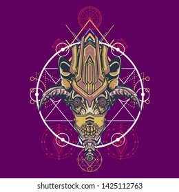 sacred display layouts design with machine dog as modeling and using pop art coloring