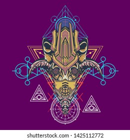 sacred display layouts design with machine dog as modeling and using pop art coloring