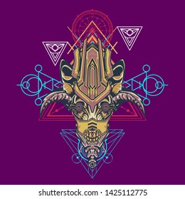 sacred display layouts design with machine dog as modeling and using pop art coloring