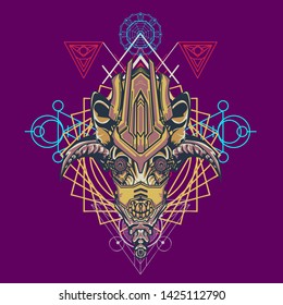 sacred display layouts design with machine dog as modeling and using pop art coloring