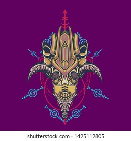 sacred display layouts design with machine dog as modeling and using pop art coloring