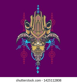 sacred display layouts design with machine dog as modeling and using pop art coloring