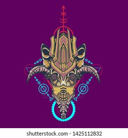 sacred display layouts design with machine dog as modeling and using pop art coloring