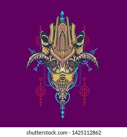 sacred display layouts design with machine dog as modeling and using pop art coloring