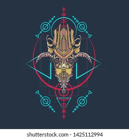 sacred display layouts design with machine dog as modeling and using pop art coloring