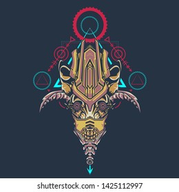 sacred display layouts design with machine dog as modeling and using pop art coloring