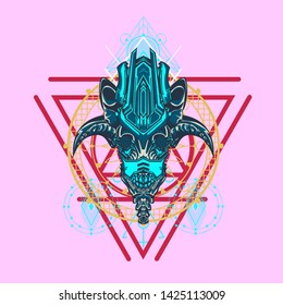 sacred display layouts design with machine dog as modeling and using pop art coloring