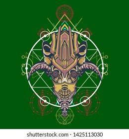 sacred display layouts design with machine dog as modeling and using pop art coloring
