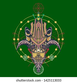 sacred display layouts design with machine dog as modeling and using pop art coloring