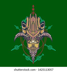 sacred display layouts design with machine dog as modeling and using pop art coloring