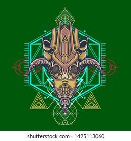 sacred display layouts design with machine dog as modeling and using pop art coloring