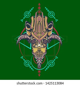 sacred display layouts design with machine dog as modeling and using pop art coloring