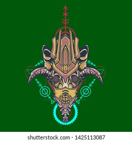 sacred display layouts design with machine dog as modeling and using pop art coloring