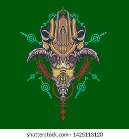 sacred display layouts design with machine dog as modeling and using pop art coloring