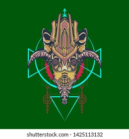 sacred display layouts design with machine dog as modeling and using pop art coloring