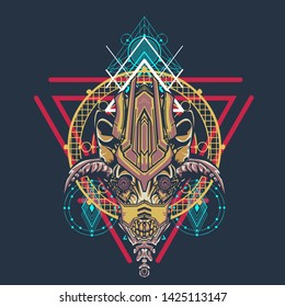 sacred display layouts design with machine dog as modeling and using pop art coloring