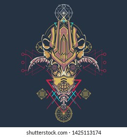 sacred display layouts design with machine dog as modeling and using pop art coloring