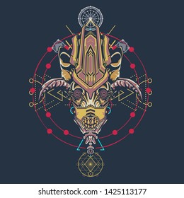 sacred display layouts design with machine dog as modeling and using pop art coloring