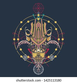 sacred display layouts design with machine dog as modeling and using pop art coloring