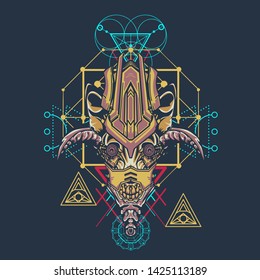 sacred display layouts design with machine dog as modeling and using pop art coloring