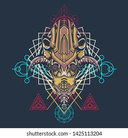 sacred display layouts design with machine dog as modeling and using pop art coloring