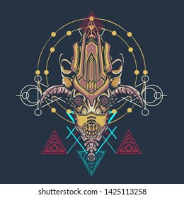 sacred display layouts design with machine dog as modeling and using pop art coloring