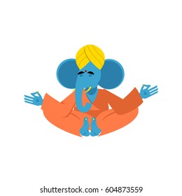 Sacred elephant in India. Ganesha Hindu god of wisdom and prosperity. Animal yoga. Lotus Pose. Zen and relaxation.

