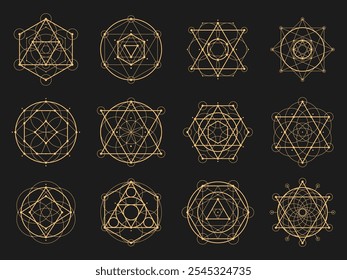 Heilige esoterische Geometrie. Vektor Metatron Würfel, Blume des Lebens, sri yantra, merkaba und Baum des Lebens. Hexagramm, vesica pisci, Samen des Lebens oder Pentagramm. Heptagramm, Oktagramm spirituelle symmetrische Zeichen