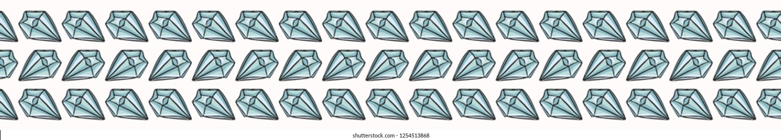Sacred Esoteric Quartz Crystal Magic. Hand Drawn Seamless Vector Border. Precious Stone Energy Banner. Earth Energy Consciousness Symbols. Spiritual Concept Gemstone Meditation Healing. Turquoise Blue