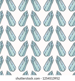 Sacred Esoteric Quartz Crystal Magic. Hand Drawn Seamless Vector Pattern. Precious Stone Energy Print. Earth Energy Consciousness Symbols. Spiritual Concept Gemstone Meditation Healing. Turquoise Blue
