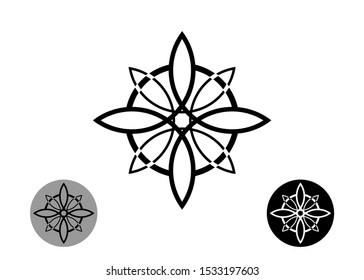 sacred flower, Celtic like style linear star with circle symbol. Linear knot logo, Wiccan symbol for protection, mystical geometry. Set Wicca Ancient occult divination icon. Vector isolated on white